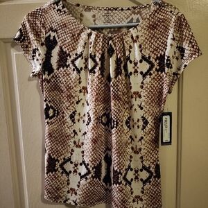 Fitted Brown and Cream Cap Sleeve Blouse